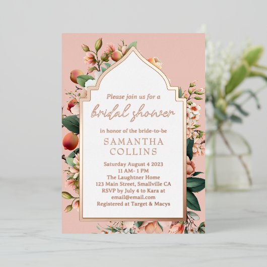 サザンピーチボタニカルブライダルシャワー 箔招待状 (立ち正面)