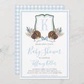 サザンブルー名門私立校風のボーイターキー赤ちゃんシャワー 招待状 (正面/裏面)
