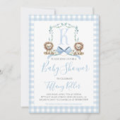 サザンブルー名門私立校風のボーイライオンベビーシャワー 招待状 (正面)