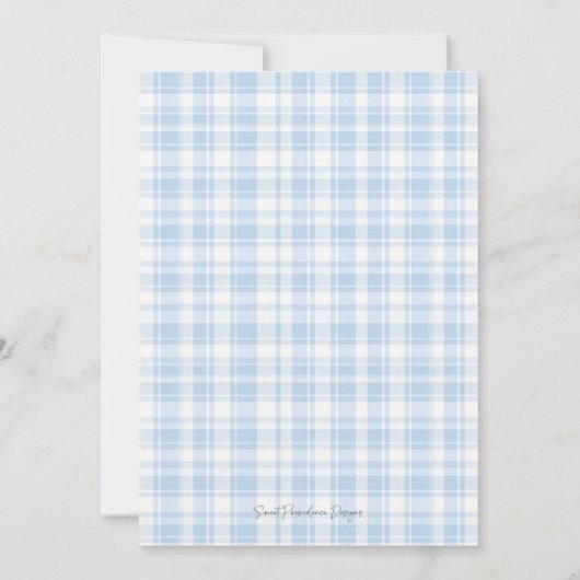 サザンブルー名門私立校風のボーイ馬車の赤ちゃんシャワー 招待状 (裏面)