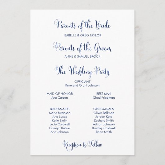 サザンベル ネイビー ウェルカムレター & ウェディングパーティー プログラム (裏面)