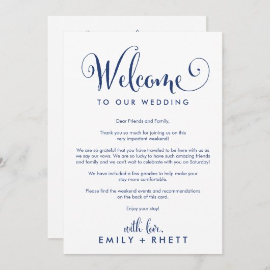 サザンベル ネイビー ウェルカムレター & ウェディングパーティー プログラム (正面/裏面)