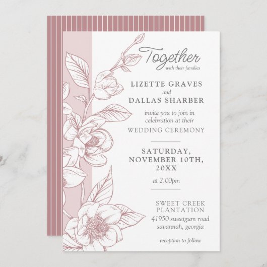 サザンマグノリアブロッサム赤面結婚フローラ 招待状 (正面/裏面)