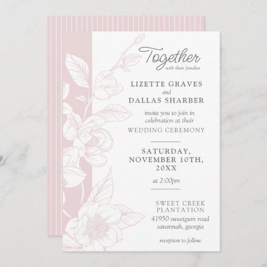 サザンマグノリアブロッサム赤面結婚フローラ 招待状 (正面/裏面)