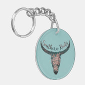 サザンルーツカントリーLonghorn Pink Rose & Green キーホルダー (正面左)