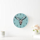 サザンルーツカントリーLonghorn Pink Rose & Green ラウンド壁時計 (ホーム)