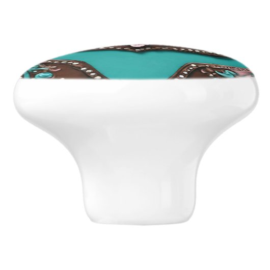 サザン女性のカーボーイターコイズピンクウェスタンカントリー セラミックノブ (側面)