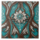 サザン女性のカーボーイブラウンターコイズウエスタンカントリー タイル (正面)