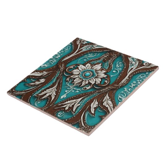 サザン女性のカーボーイブラウンターコイズウエスタンカントリー タイル (側面)