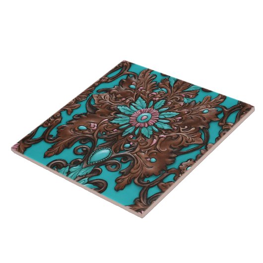 サザン女性のカーボーイブラウンターコイズウエスタンカントリー タイル (側面)