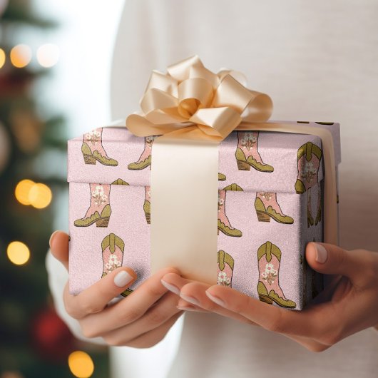 サザン女性のカーボーイブーツ赤面ピンク誕生日 ラッピングペーパー