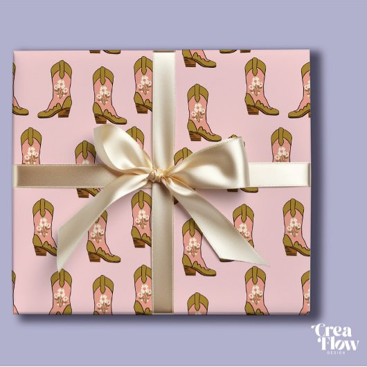 サザン女性のカーボーイブーツ赤面ピンク誕生日 ラッピングペーパー