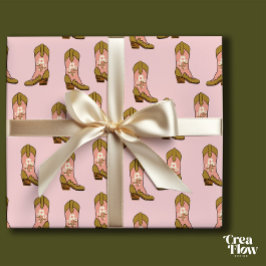 サザン女性のカーボーイブーツ赤面ピンク誕生日 ラッピングペーパー