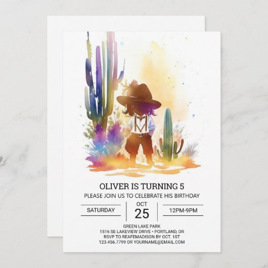 サザン素朴カウボーイ誕生日 招待状 (正面/裏面)