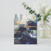 "サザン・エクスポージャー" ピアノと花の水彩画 ポストカード (スタンド正面)