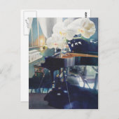 "サザン・エクスポージャー" ピアノと花の水彩画 ポストカード (正面/裏面)