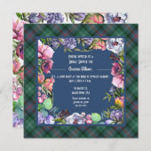 サザーランド古い古代と水色の花 招待状 (正面/裏面)