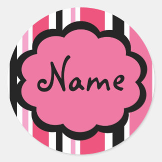 サシストライプーのピンクと黒のステッカー ラウンドシール