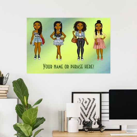 サシパーソナライズされたィディバウィメングリーングラデーション ポスター (ホームオフィス)