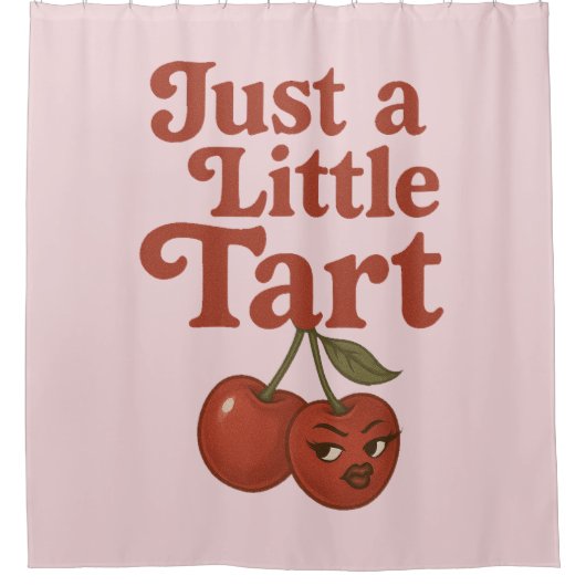 サシーさくらんぼジャストリトルタルトレトロレッド&ピンク シャワーカーテン (正面)