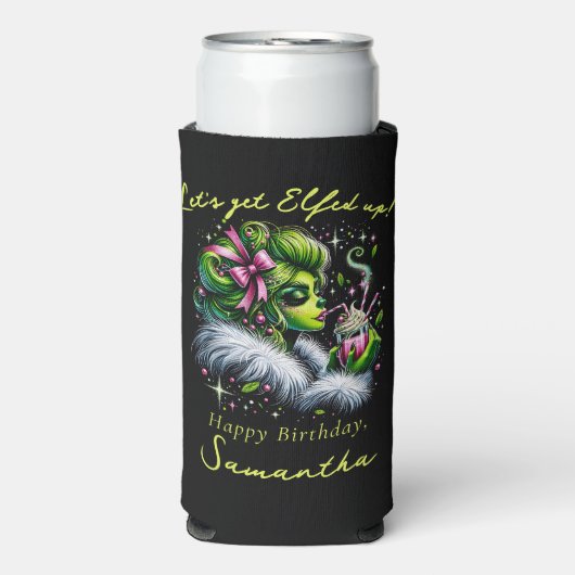 サシーのエルフ隊 女子会 クリスマス 誕生日 スリム缶クーラー (Seltzer正面)