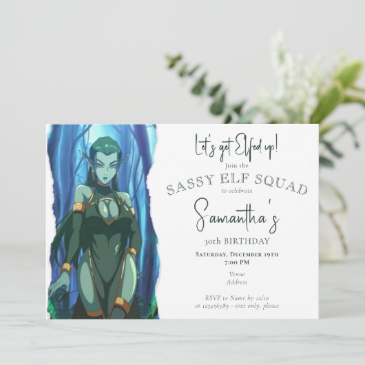 サシー小妖精や小人スクワッドアダルトホリデークリスマス誕生日 招待状 (スタンド正面)