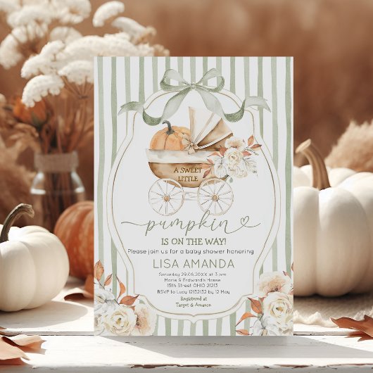 サジグリーンのパンプキンカート フラワーベビーシャワー 招待状