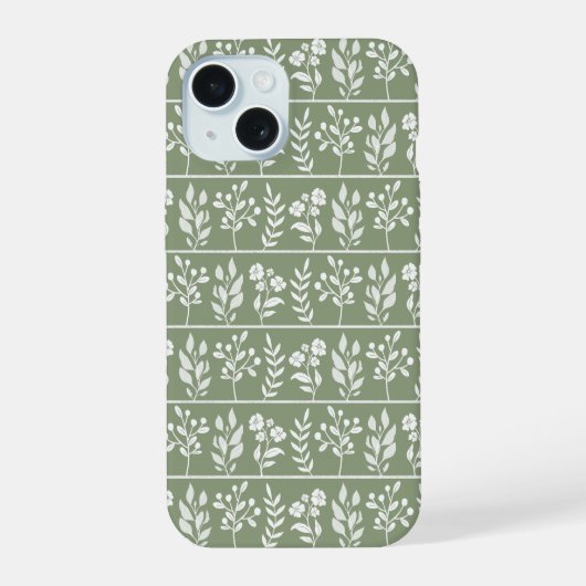 サジメドウグリーンの植物柄フラワーガーデンアート iPhone 15ケース (裏面)
