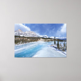 サスカチュワン川の交差点で冬のシーン キャンバスプリント