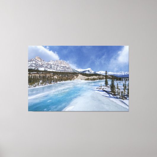 サスカチュワン川の交差点で冬のシーン キャンバスプリント (正面)