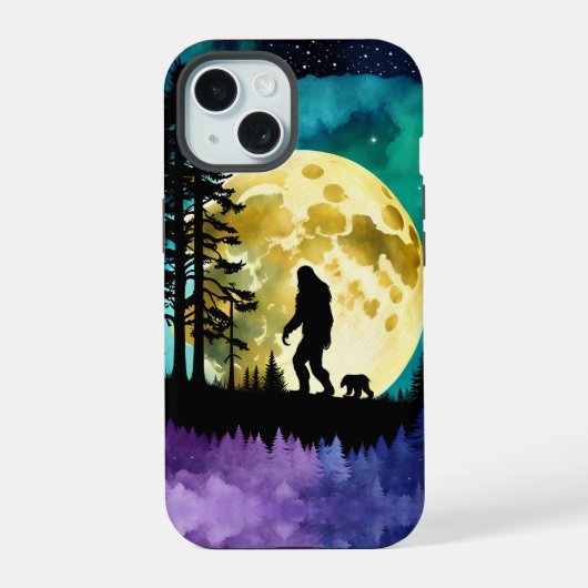 サスカッチとベア歩くオンザマウンテン iPhone 15ケース (裏面)