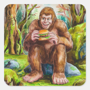 サスカッチとモッシーな森の中のチーズバーガー スクエアシール