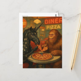 サスカッチとUnicorn Appaloosaの食べピザ ポストカード