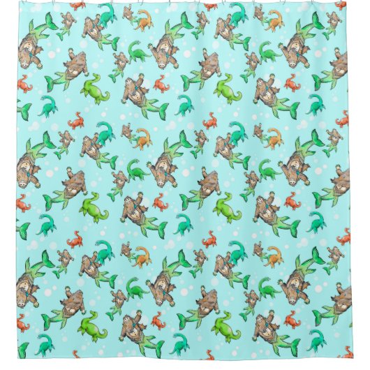 サスカッチの人魚のシャワー・カーテンビッグフット シャワーカーテン (正面)