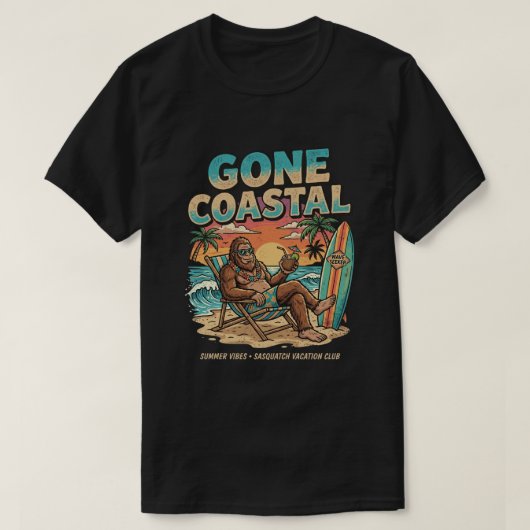 サスカッチの海岸バケーション ビーチ サマー Tシャツ (デザイン正面)