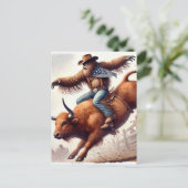 サスカッチはロデオ・ブル・ファンタジー・アートに乗る ポストカード (スタンド正面)