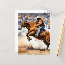 サスカッチライドBrown Bull in Rodeo Waterカラー ポストカード
