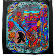 サスカッチ抽象芸術ドールアートシャワーカーテン