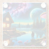 サスカッチ遠くの惑星で星雲を見ている ガラスコースター (裏面)