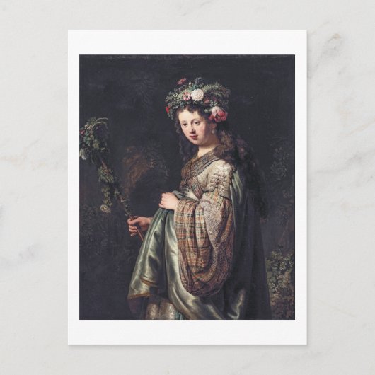 サスキア・バン・ユイレンバラ・アス・フローラ，レンブラント， 1634 ポストカード (正面)