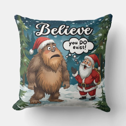 サスクワッチとサンタが出会う 面白いと思う クリスマスを信じてる クッション (正面)