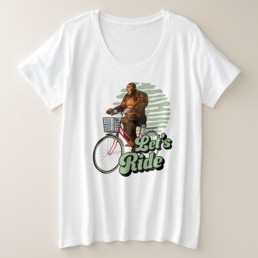 サスクワッチ バイク ライド 森の冒険 プラスサイズTシャツ (デザイン正面)