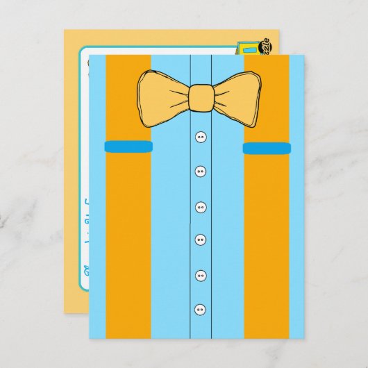 サスペンダーズ&ボウタイボーイズバースデーパーティー招待状 ポストカード (正面/裏面)