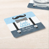 サスペンダー小さな男の子の青い海軍の男の子の赤ちゃんシャワー スクエアペーパーコースター (アングル)