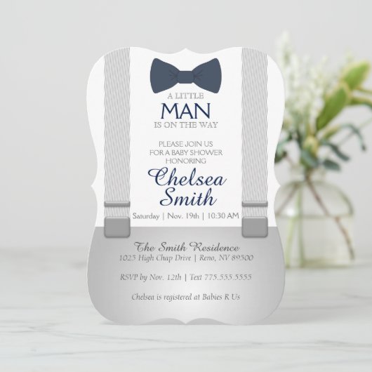 サスペンダー、ボウタイ、ベビーシャワー招待状 招待状 (スタンド正面)