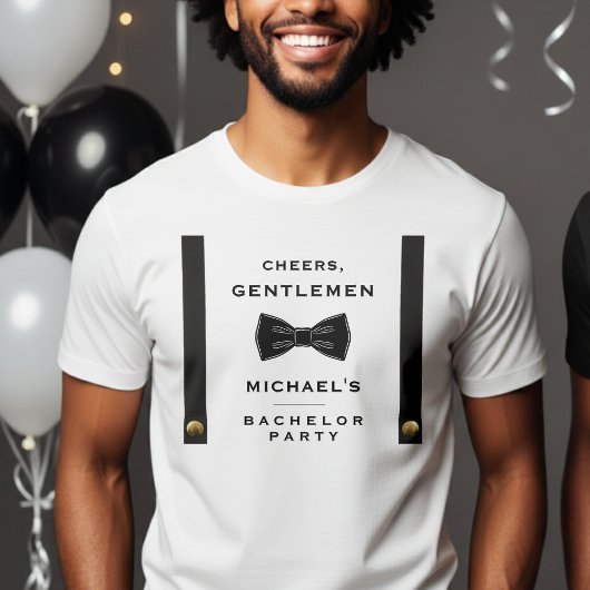 サスペンダー ボウタイ 乾杯 紳士 bachelor パーティー tシャツ