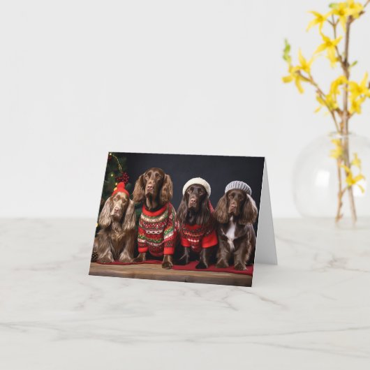 サセックススパニエル犬クリスマスカード カード (黄色い花)