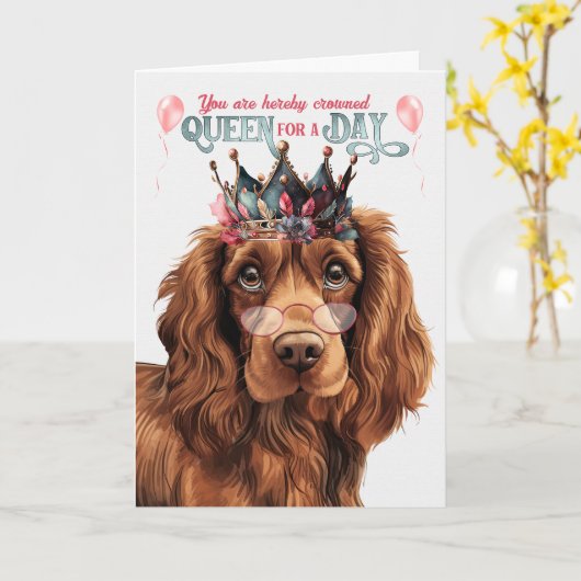 サセックススパニエル犬ドッククイーンデイおもしろい誕生日 カード (黄色い花)