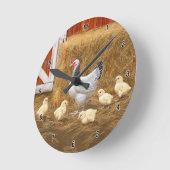 サセックスチキンママヘンとひよこ ラウンド壁時計 (傾斜)