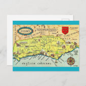 サセックス州イングランドのカラフルなイラストマップ ポストカード (正面/裏面)